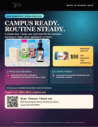 Colorful Campus Ready Routine Steady Back To School Face and Body Combo flyer
