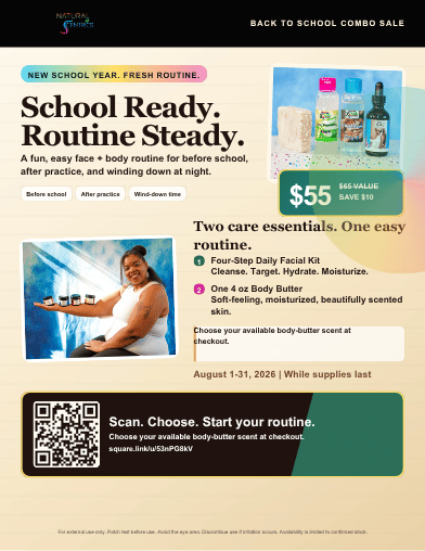 Colorful School Ready Routine Steady Back To School Face and Body Combo flyer